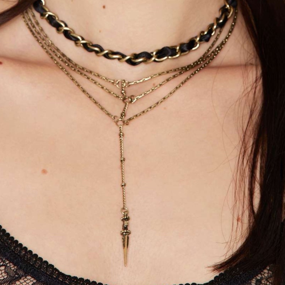 Goth layered chain pendulum necklace